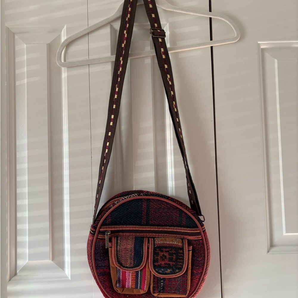 Boho Round Crossbody Bag in Red and Black - Picture 5 of 12